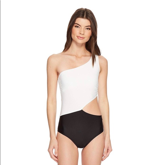 Michael Kors One Shoulder Swimsuit Black & White - Picture 4 of 6